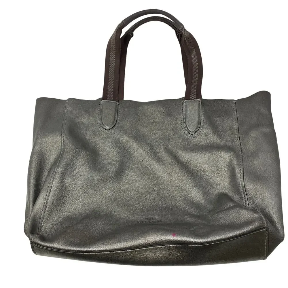 Coach Large Metallic Pewter Soft Leather Tote Bag *FLAWS